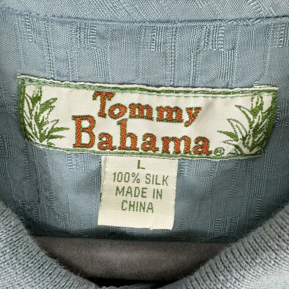 Tommy Bahama Blue 100% Silk 1/4 Button Short Sleeve Collared Polo Shirt Size L - Picture 6 of 8